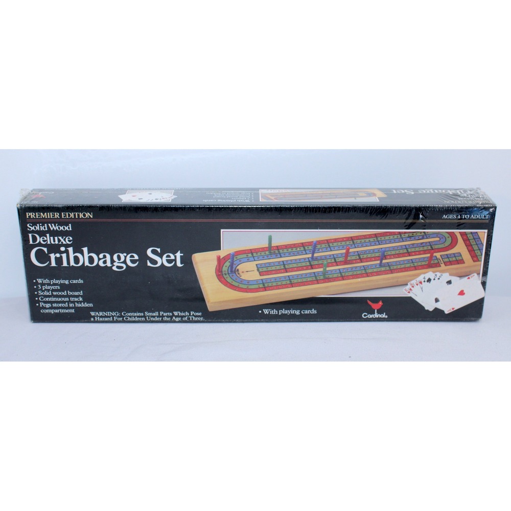 Cardinal Premier Edition Solid Wood Deluxe Cribbage Set 3 Player Game with Cards